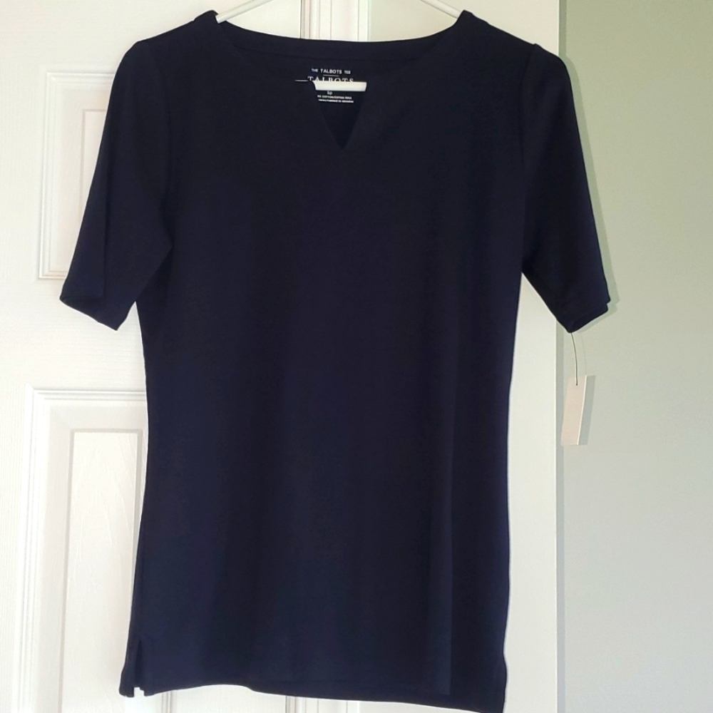 New with tags Talbots navy split neck tee